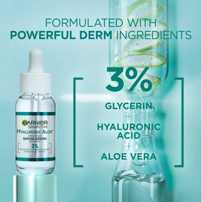 Aloe Vera Serum, with HYALURONIC ACID, Replumping Hydrating, Suppler Skin, Glows, Healthier Looking, for Normal to Combination, Vegan Formula, 30Ml