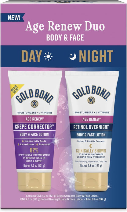 Age Renew Day & Night Duo Lotion Set for Body & Face,  Crepe Corrector Lotion, Visibly Firms Skin &  Retinol Overnight Lotion, Visibly Smooths Skin, 8.6 Oz.