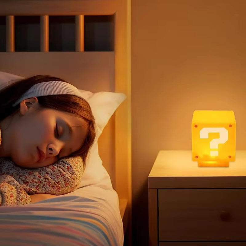 Mario Night Light Super Mario Question Mark Luminous Small Night Light Square Brick Room Decoration Desktop Atmosphere Light Boy