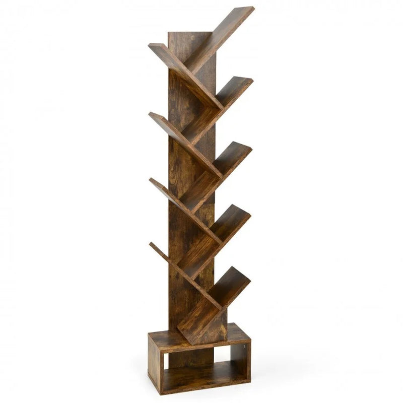 10-Tier Tree Bookshelf with Drawer Free-Standing Storage Bookcase
