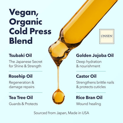 Organic Nail and Cuticle Oil Treatment - USA Made Japanese Formula for Damaged Nails - Natural Care and Repair for Visible Results - 30ml 