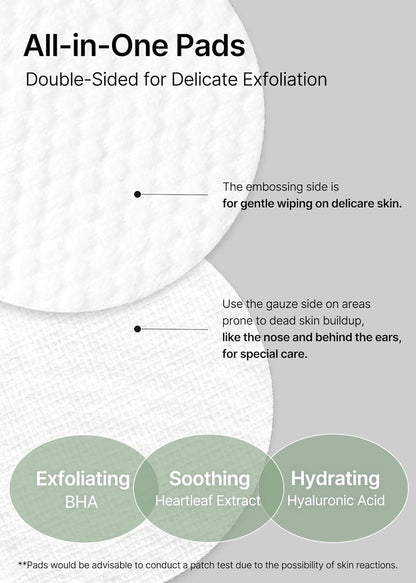 Ji.Woo.Gae Heartleaf BHA Peeling Pad | Pore Care, Exfoliating Double-Side Toner Pads, Facial Peels, Hydrating, Tea Tree, for Acne Prone & Breakouts, Christmas Gift, Stocking Stuffers (60Pads)
