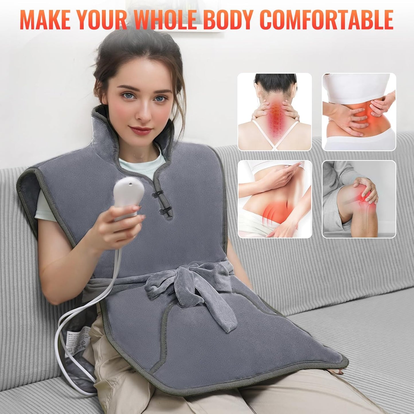Electric Heating Pads for Back, Neck, Shoulders and Abdomen- 20"X27" , 10 Heating Levels, 2 Hours Auto Shut Off,  Gray