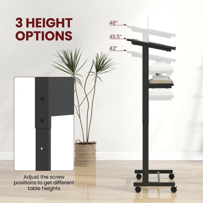 Height Adjustable Lectern Table with Tilted Top and Three Positions