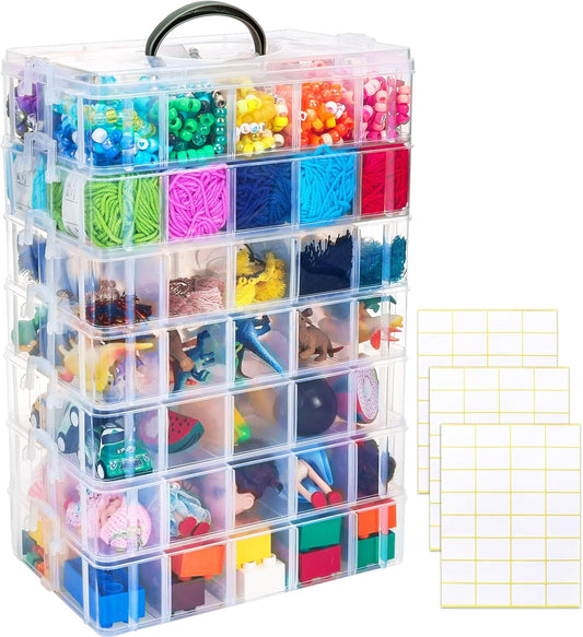7-Tier Stackable Storage Container Box with 70 Compartments, Plastic Organizer Box for Arts and Crafts, Toy, Fuse Beads, Washi Tapes, Sewing Supplies