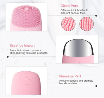 Facial Care Set: Electric Silicone Face Scrubber, Jade Roller & Gua Sha, and Precision Eyebrow Trimmer