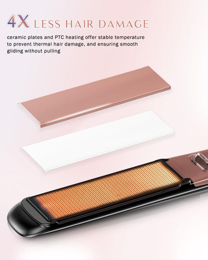 500 Degree High Temp Professional Hair Straightener，30S Fast Heating Ceramic Flat Iron ，2 in 1 Hair Straightener and Curler，Plasma Flat Iron Get Frizz-Free ，Dual Voltage for Travel Using