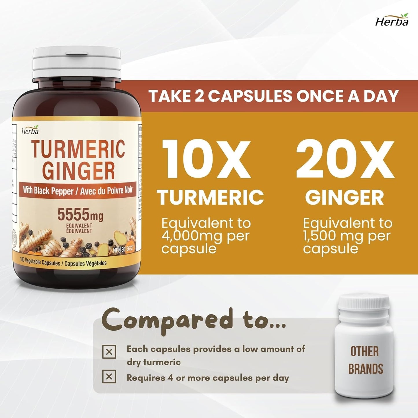 Turmeric Supplements for Inflammation with Black Pepper and Ginger - 180 Capsules | 5,555Mg Equiv. with 95% Turmeric Curcumin Supplements with Black Pepper | Joint Pain Relief | Made in Canada