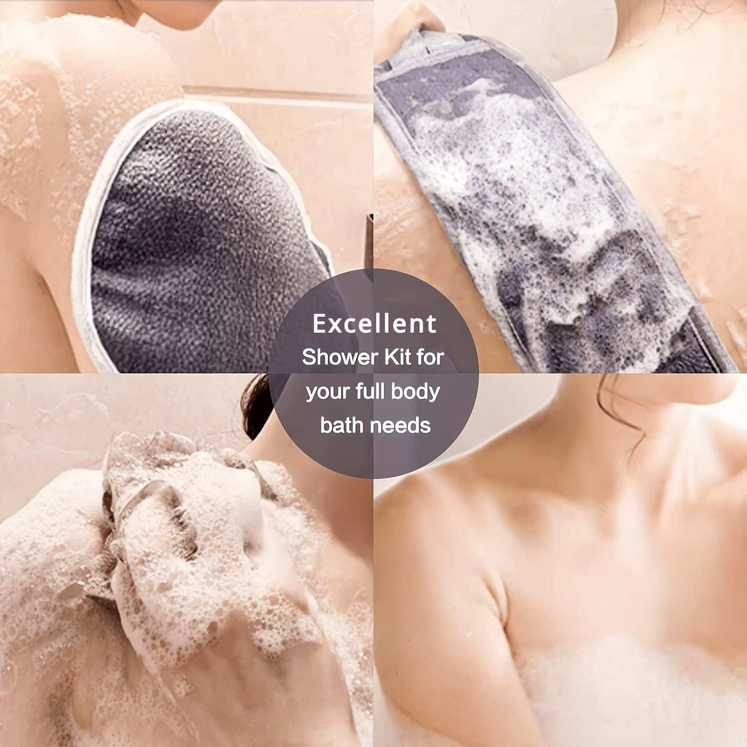 Exfoliating Body Scrubber Set – Back Scrubber, Bath Glove & Loofah for Deep Cleansing, Skin Renewal & Easy Care