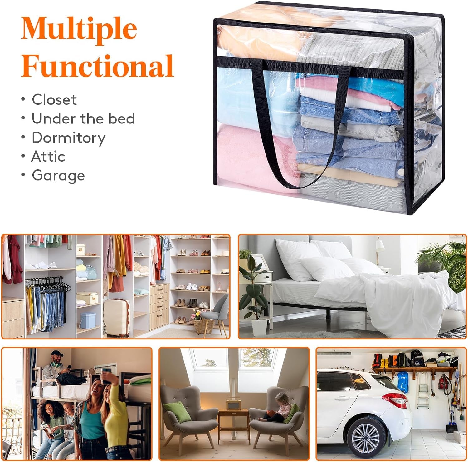 3 Pack Clear Clothes Storage Bags, 40L Plastic Blanket Storage Bags, Vinyl Foldable Moving Bags with Zipper, Closet Organizers and Storage Containers for Bedding, Duvet, Comforter