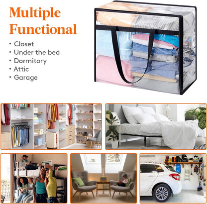 6 Pack Clear Clothes Storage Bags, 60L Plastic Blanket Storage Bags, Vinyl Foldable Moving Bags with Zipper, Closet Organizers and Storage Containers for Bedding, Duvet, Comforter