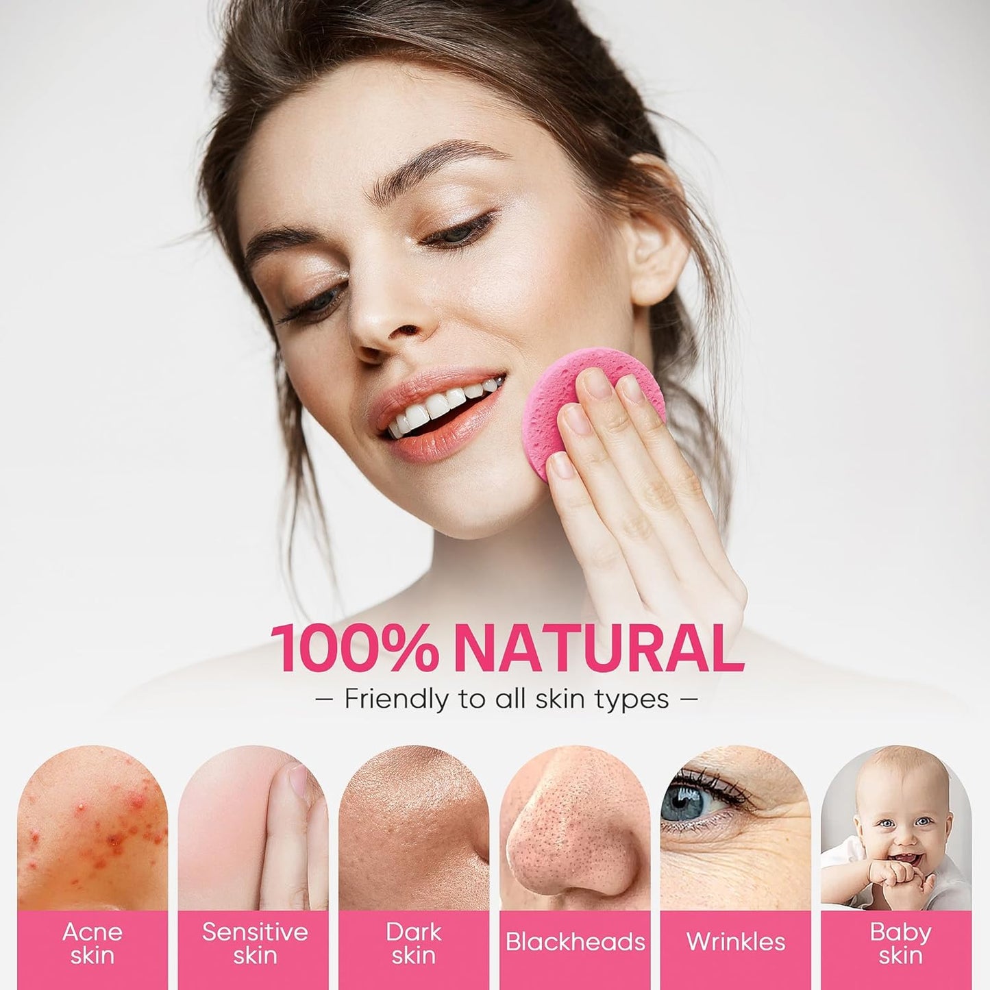 Compressed Facial Sponge Daily Facial Cleansing 100％ Natural Pink