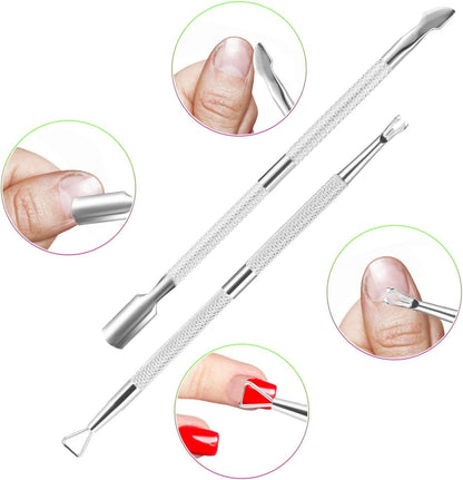 Cuticle Trimmer with Cuticle Pusher - Cuticle Remover Cutter, Triangle Cuticle Nail Pusher, Peeler Scraper, Durable Dead Skin Clipper Manicure Pedicure Tools (Silver)