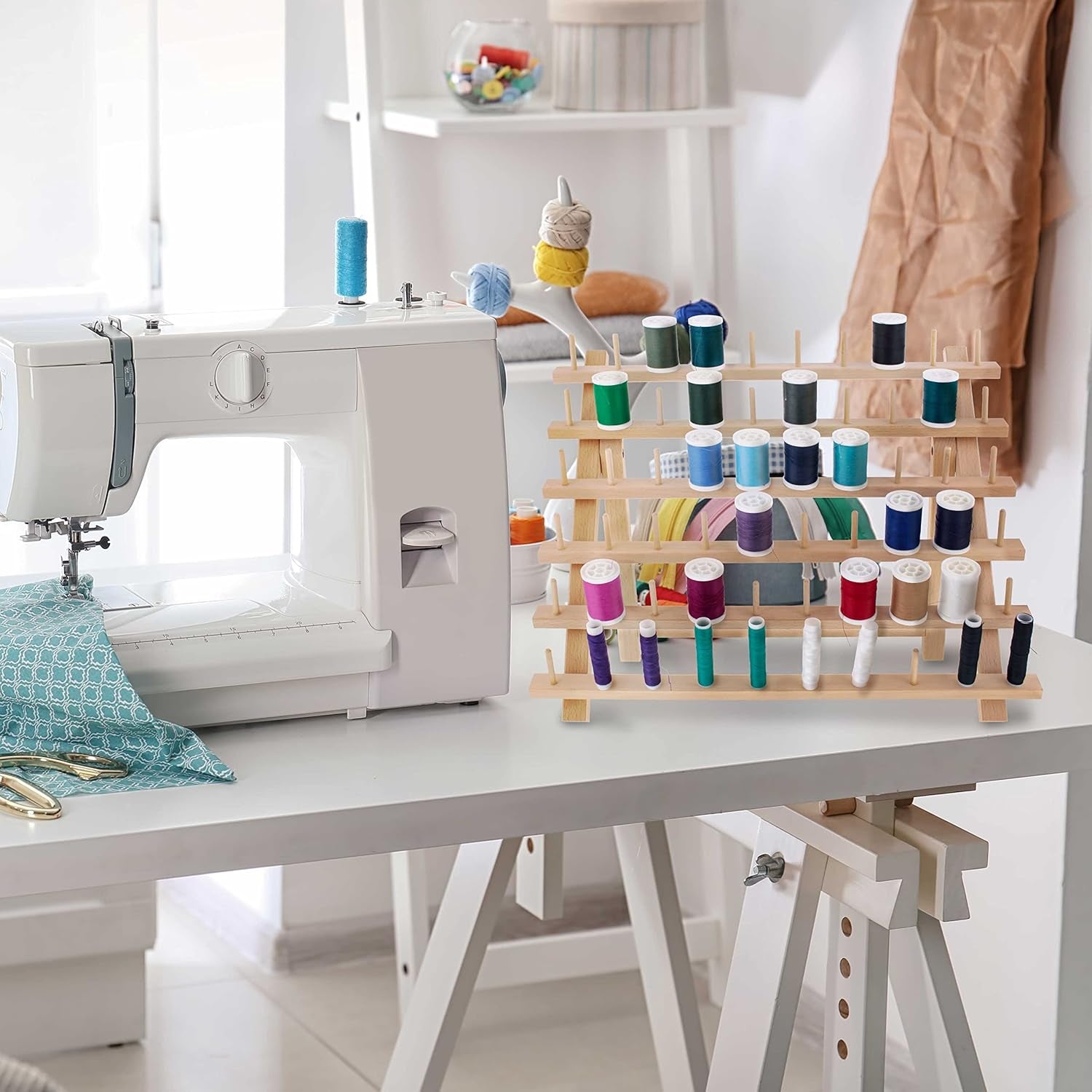 Premium Beechwood 60-Roll Sewing Thread Rack