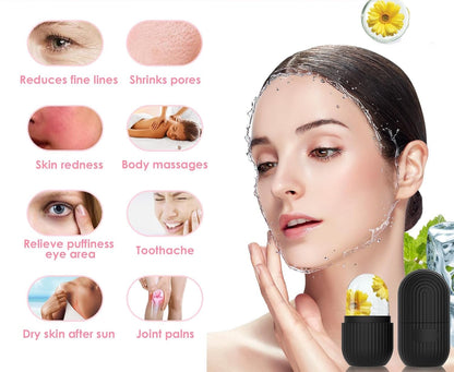 Silicone Ice Facial Roller - Contouring Tool for Eyes and Neck with Soft Cleaning Brush, Firming Massage Brush (Yellow)