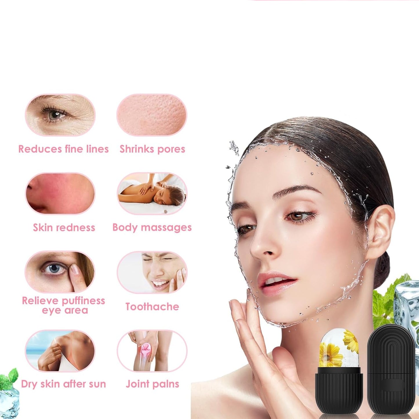 Silicone Ice Facial Roller - Contouring Tool for Eyes and Neck with Soft Cleaning Brush, Firming Massage Brush (Green)