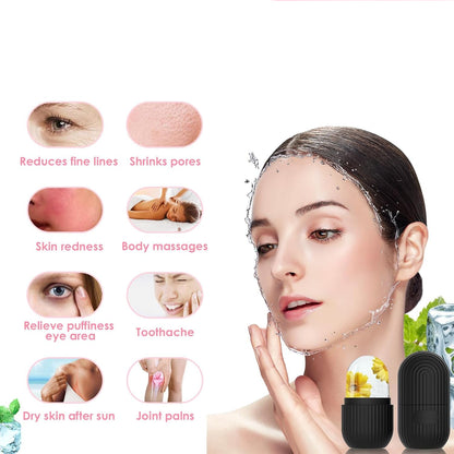 Silicone Ice Facial Roller - Contouring Tool for Eyes and Neck with Soft Cleaning Brush, Firming Massage Brush (Green)