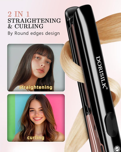 500 Degree High Temp Professional Hair Straightener，30S Fast Heating Ceramic Flat Iron ，2 in 1 Hair Straightener and Curler，Plasma Flat Iron Get Frizz-Free ，Dual Voltage for Travel Using