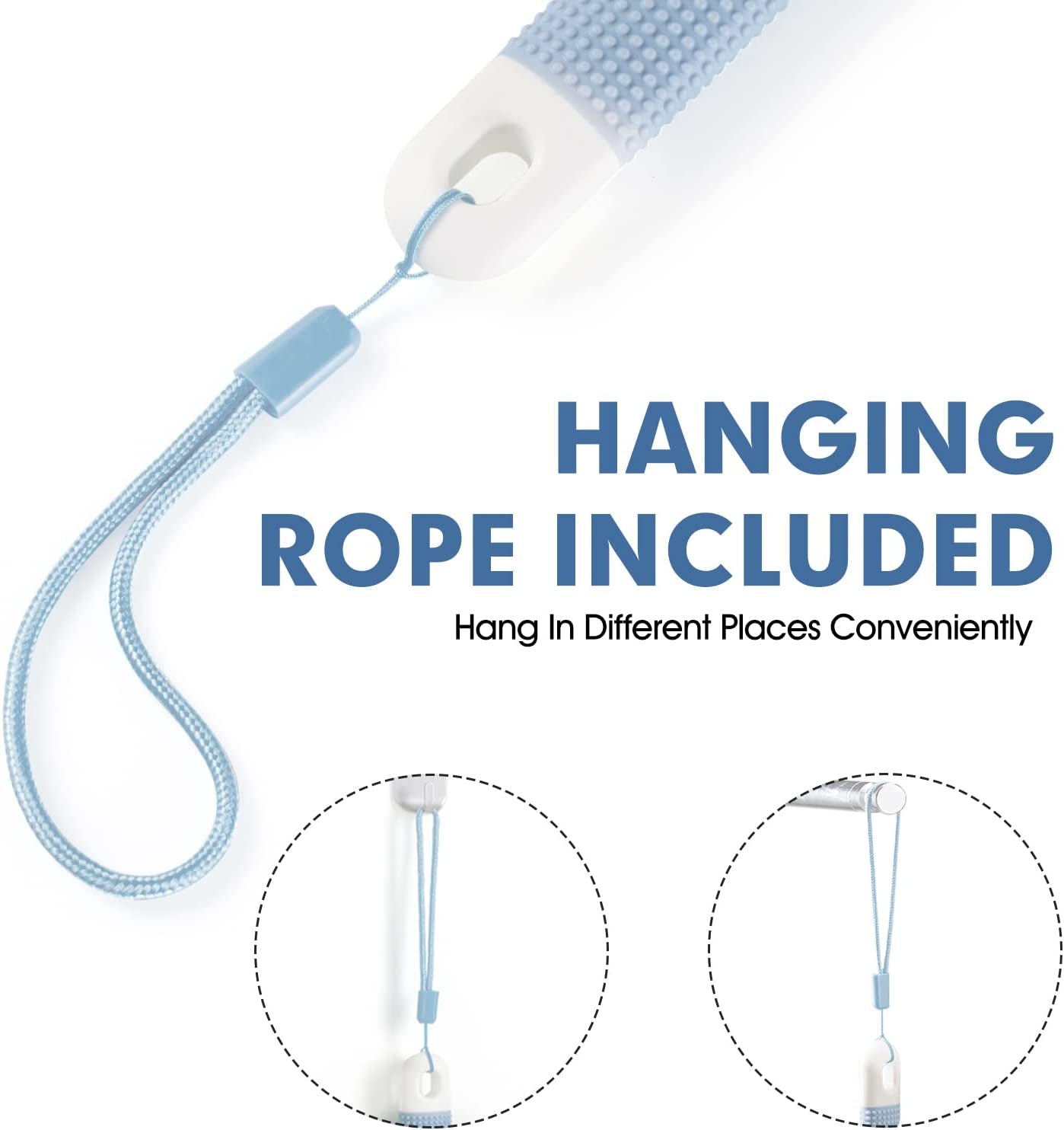 Anti-Slip Back Scrubber with Long Handle, Dual Bristle Shower Brush for Exfoliation and Dry Brushing (Blue)