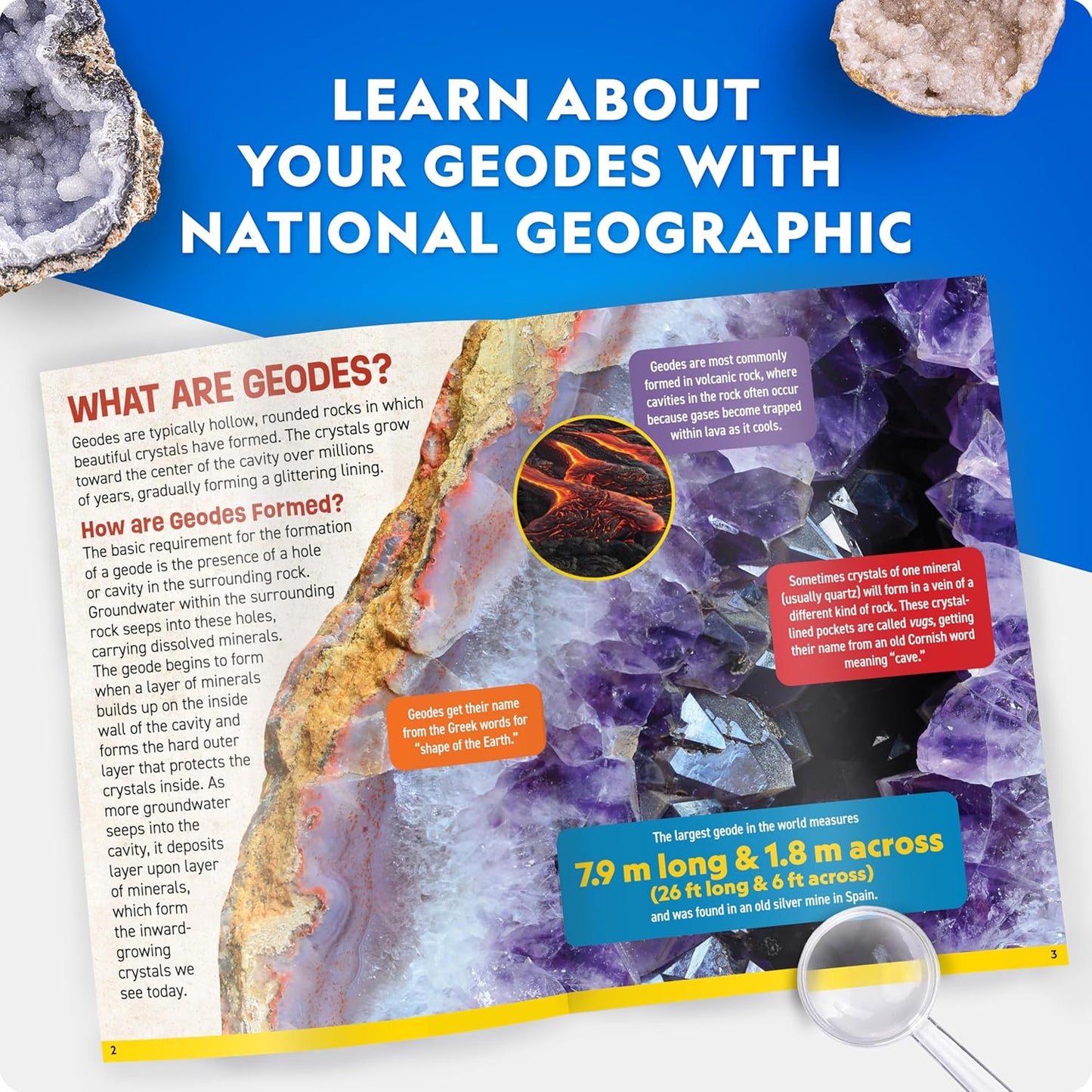 National Geographic Break Open 4 Geodes Kit Goggles Stand STEM Science