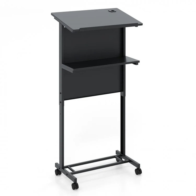 Height Adjustable Lectern Table with Tilted Top and Three Positions