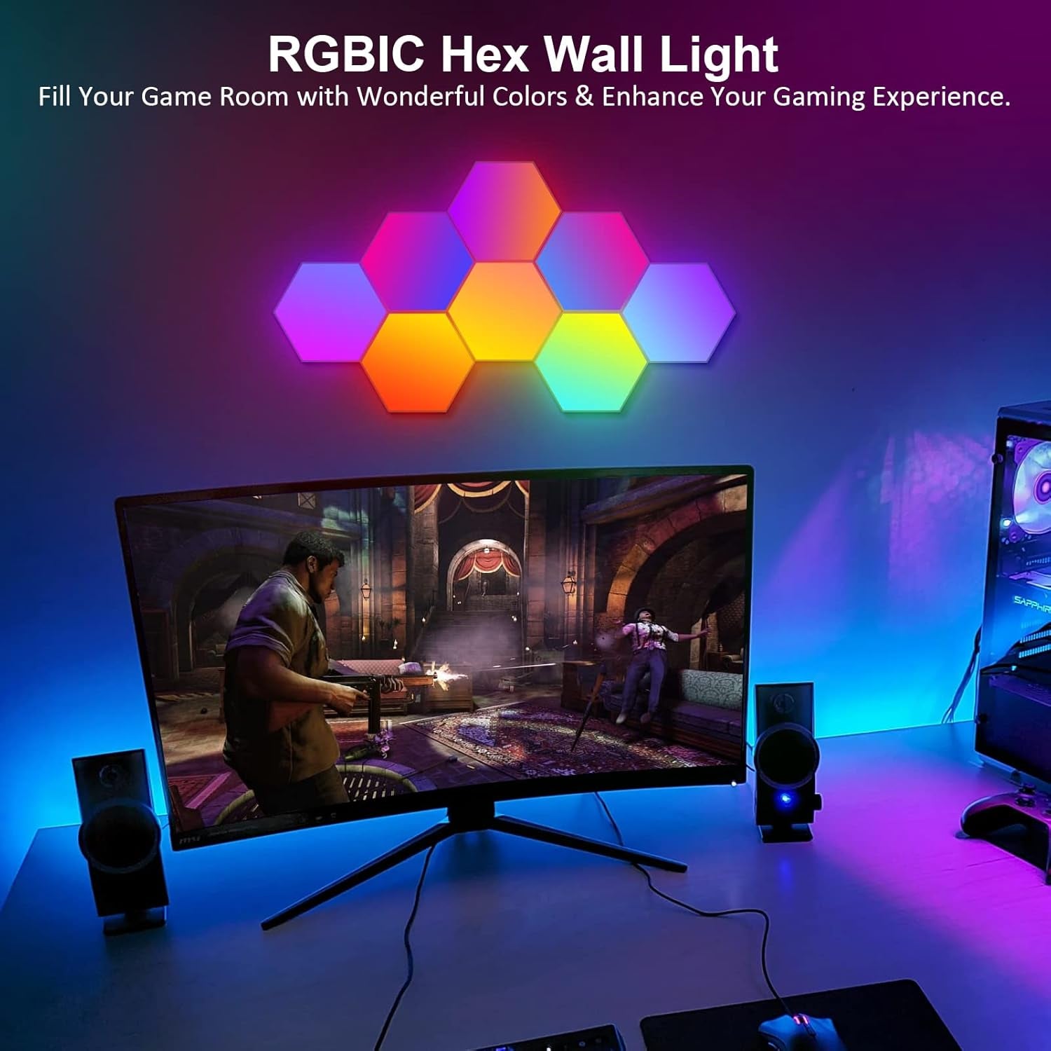 8 Pack Hexagon Lights Wall RGB Panel - Hexagonal Led Lights Room Decor Wall Lights Gifts for Men/Women Honeycomb Shape Panels Hexagon Gaming Night Lights for Bedroom Children