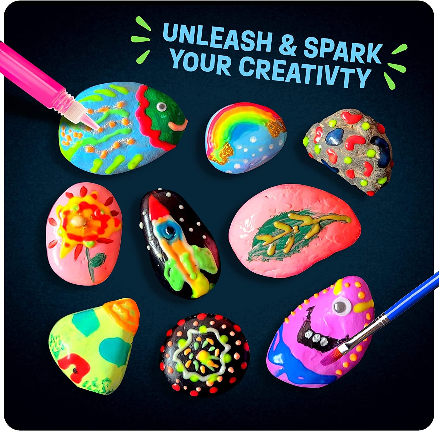 Kids Glow in the Dark Rock Painting Kit Arts & Crafts Toys Ages 4–12