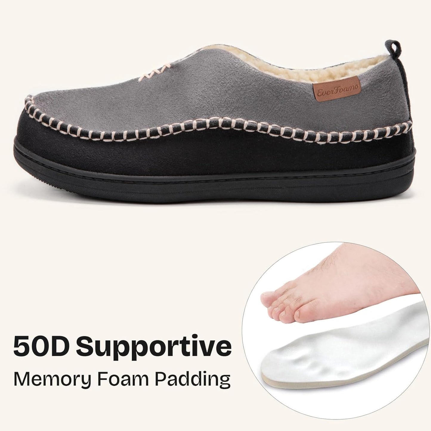 Men's Suede Moccasin Slippers with Memory Foam and Fuzzy Sherpa Lining