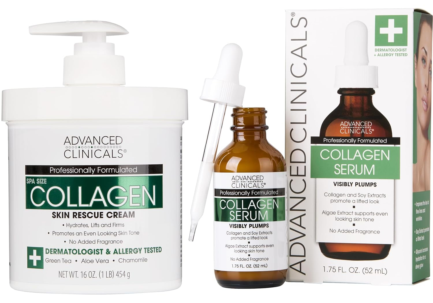 Hyaluronic Acid Moisturizer + Fragrance Free Collagen Cream Face Moisturizer & Body Lotion 2Pc Skincare Set for Women & Men Helps Reduce Appearance of Crepey Skin & Dry Skin, 2Pc