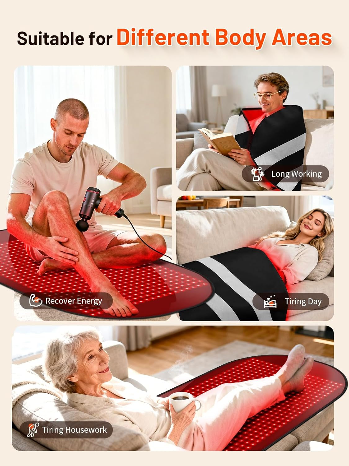 43'' X 26'' Red Light Therapy Mat for Body, 580 Leds near Infrared Light Therapy Pad Adjustable 10-90 Min Timer, 660Nm & 850Nm Home Red Light Therapy for Back Belly Knee, 60W with Glasses