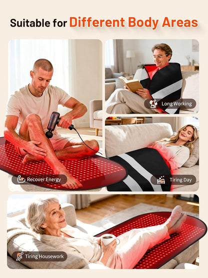 43'' X 26'' Red Light Therapy Mat for Body, 580 Leds near Infrared Light Therapy Pad Adjustable 10-90 Min Timer, 660Nm & 850Nm Home Red Light Therapy for Back Belly Knee, 60W with Glasses