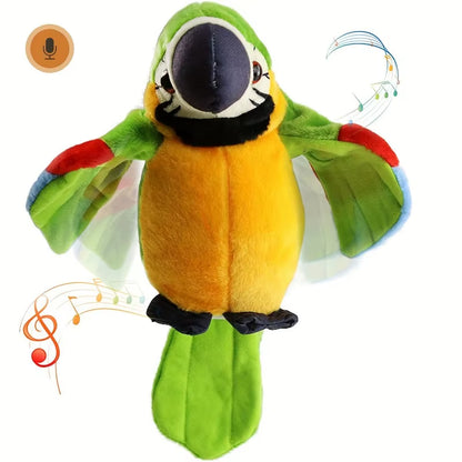 Talking Stuffed Parrot Toy – Interactive Electronic Bird Plush with Voice Repeat, Waving Wings & Head Movement for Kids