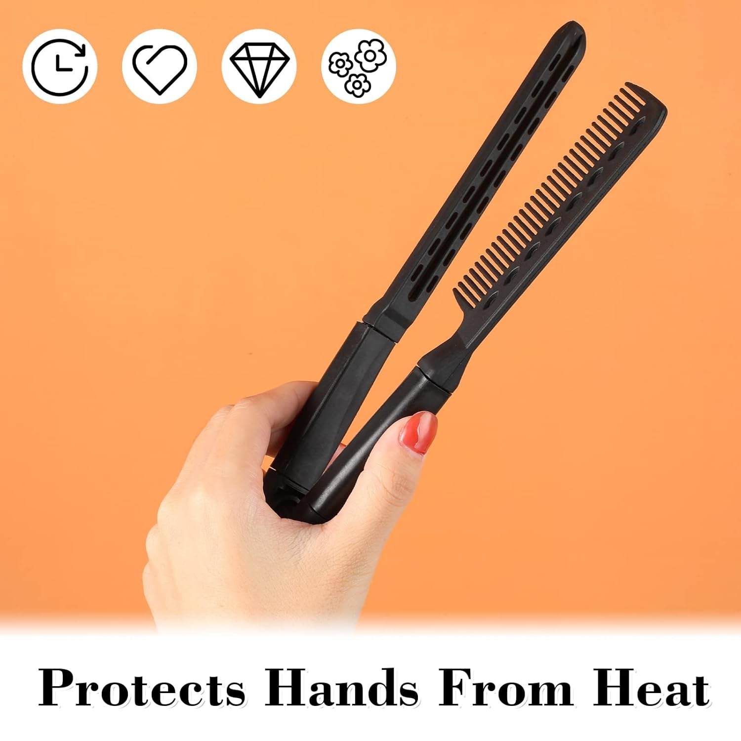 2 Pcs Boar Bristle Brushes - Double Sided Clamp Brush and Flat Iron Comb for Straightening Knotty, Unkempt Hair (Black White, Black)