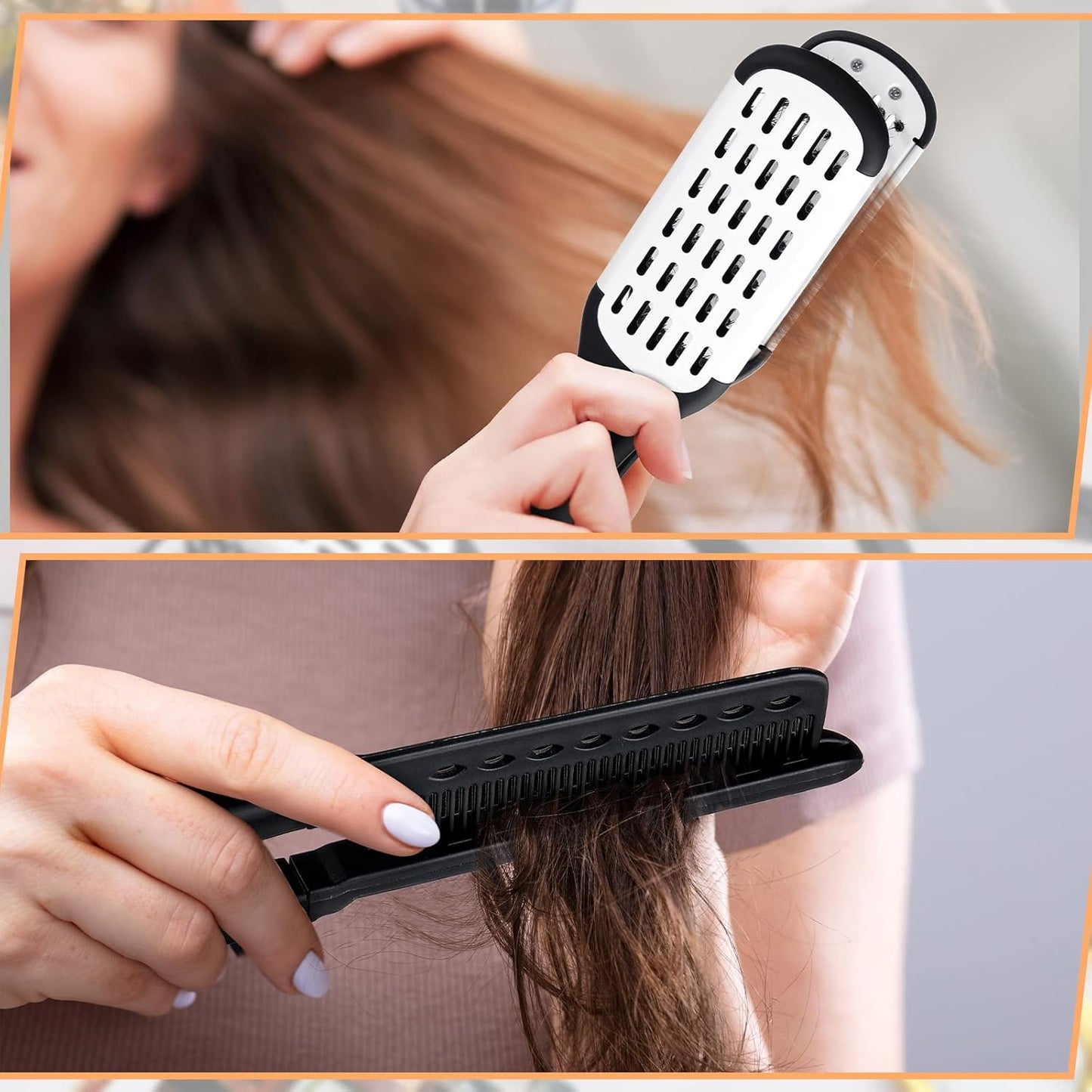 2 Pcs Boar Bristle Brushes - Double Sided Clamp Brush and Flat Iron Comb for Straightening Knotty, Unkempt Hair (Black White, Black)