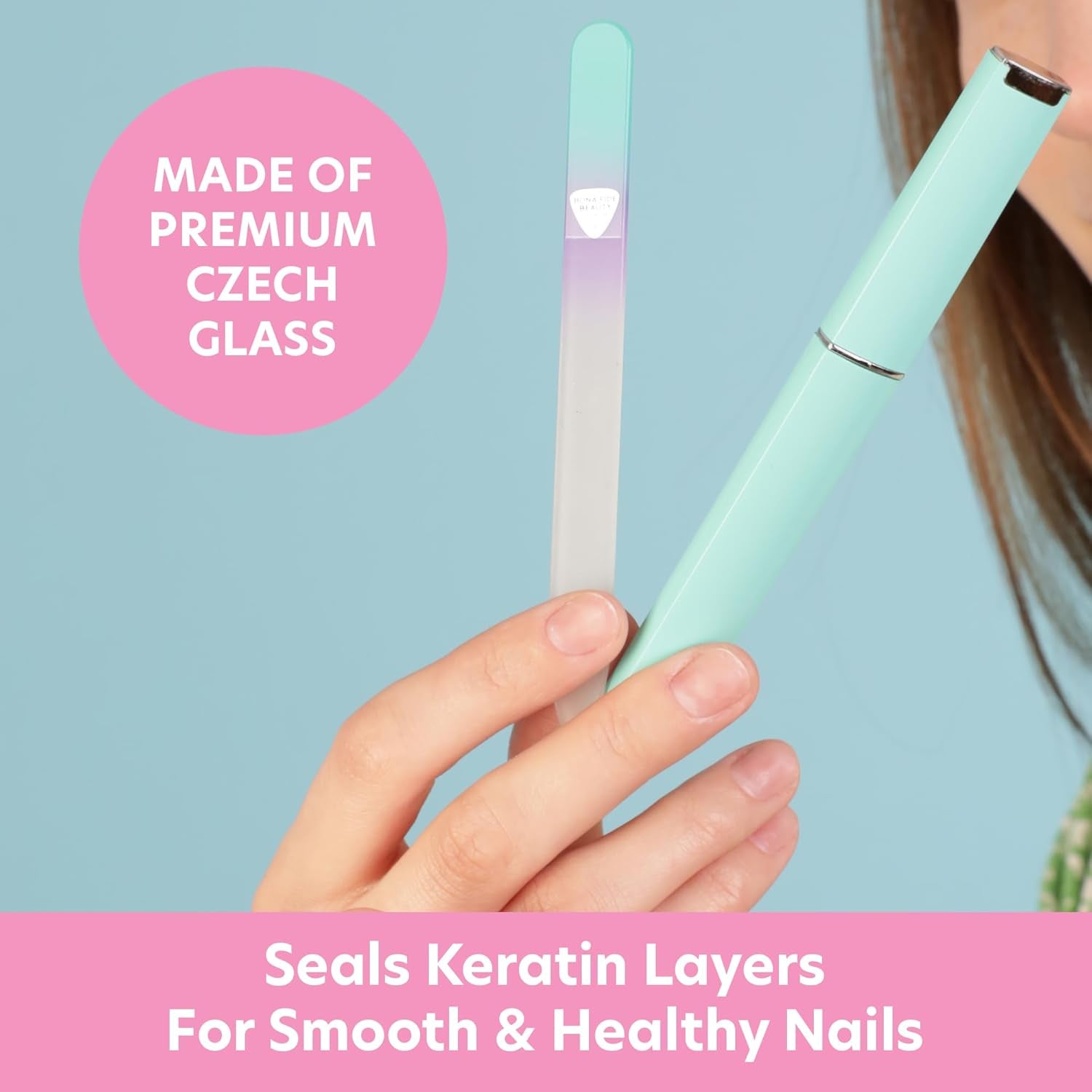 Glass Nail File in Case, Glass Fingernail File, Manicure Nail Care, Expert Precision Filing + Smooth Finish- Pastel Premium Czech Glass File