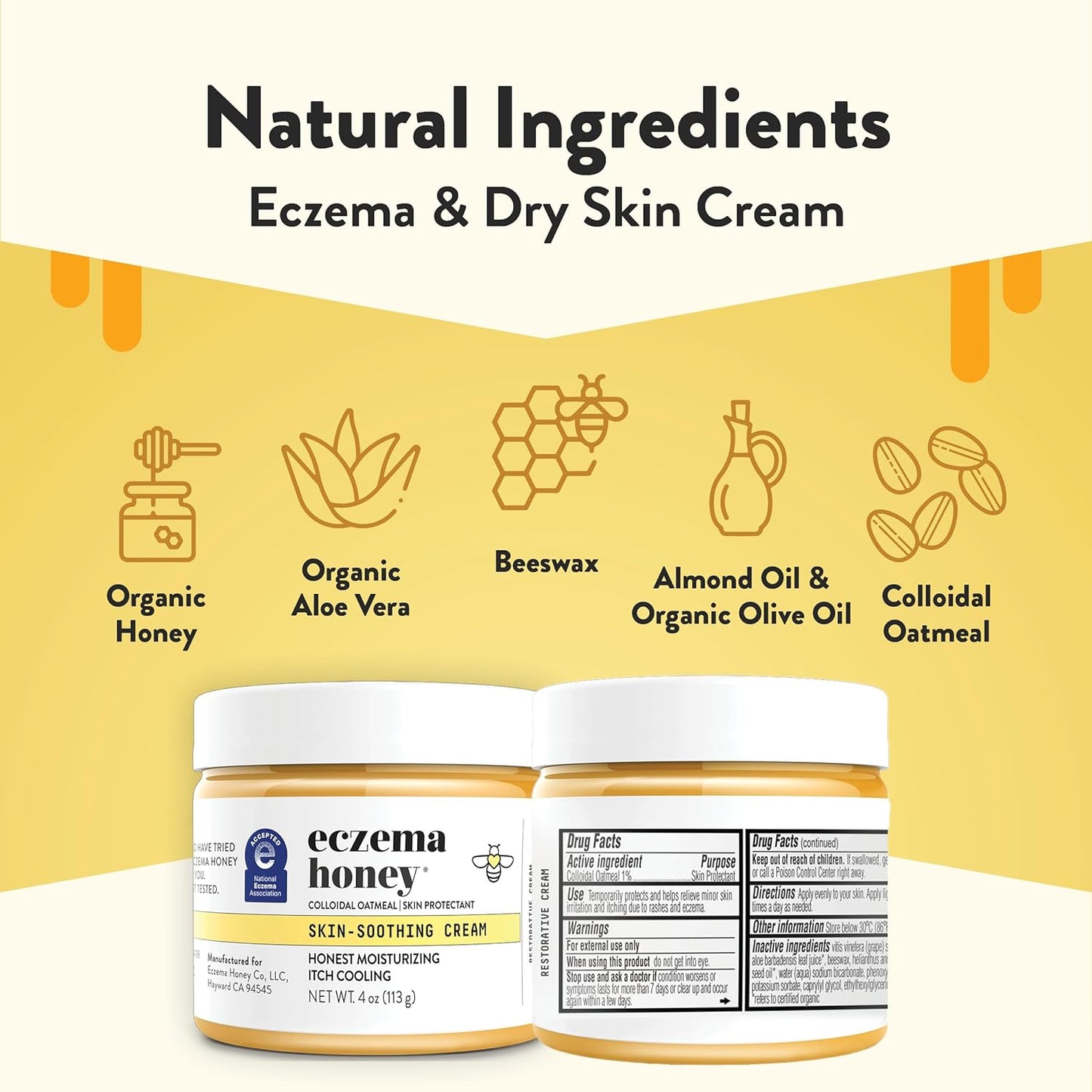 Original Skin-Soothing Cream - Organic Hand & Body Eczema Relief - Natural Honey Lotion for Dry, Itchy, & Irritable Skin (4 Oz)