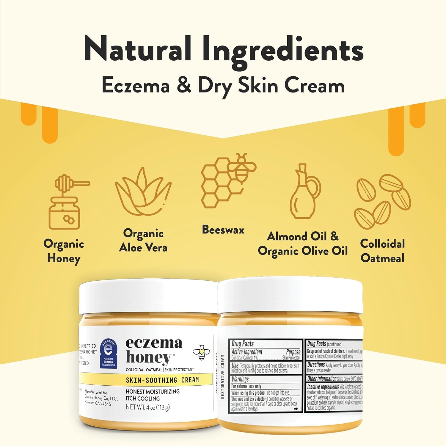 Original Skin-Soothing Cream - Organic Hand & Body Eczema Relief - Natural Honey Lotion for Dry, Itchy, & Irritable Skin (4 Oz)