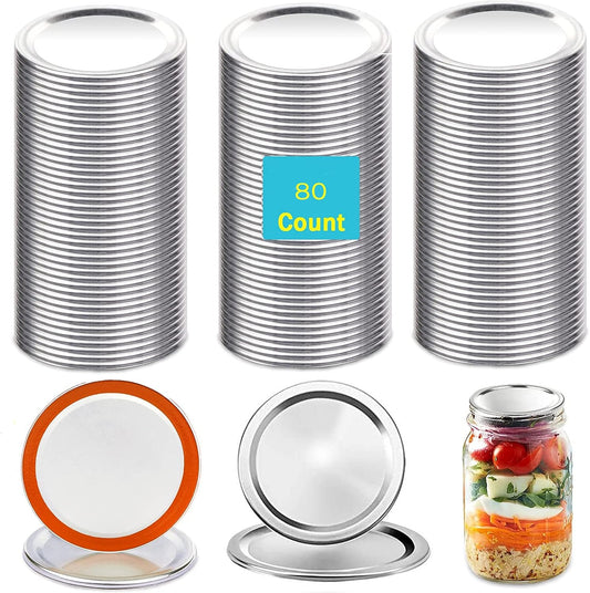 80 Count Regular Mouth Canning Lids,70Mm Mason Jar Canning Lids, Reusable Leak Proof Split-Type Lids with Silicone Seals Rings (70MM, 80 Count)