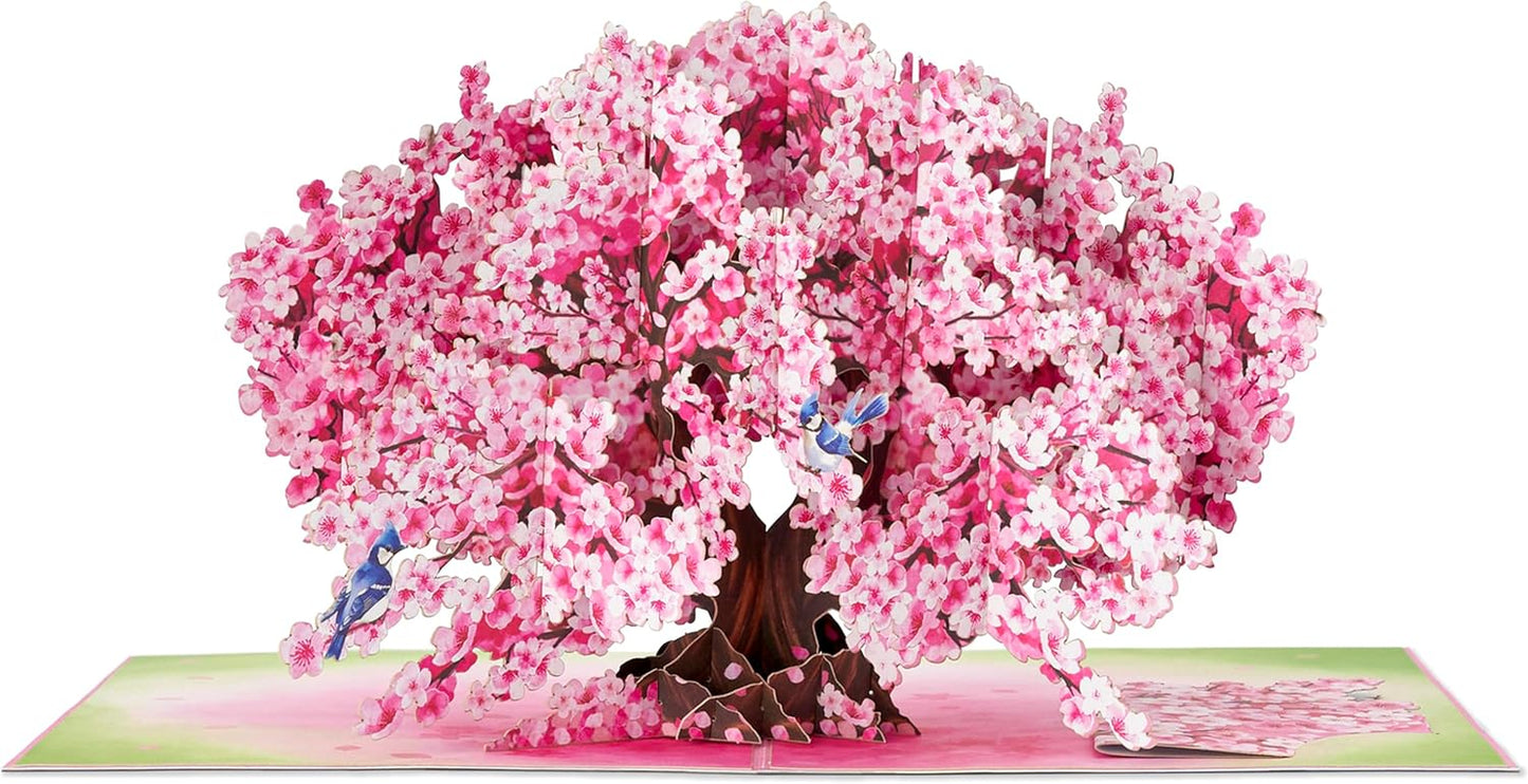 Bonsai Cherry Pop up Cards Blue Bird, 3D Greeting Cards, Gift for Birthday, Mothers Day, Anniversary, Valentines Day, Mom, Wife, Her, Girlfriend, 5X7 - Includes Envelope and Message Note