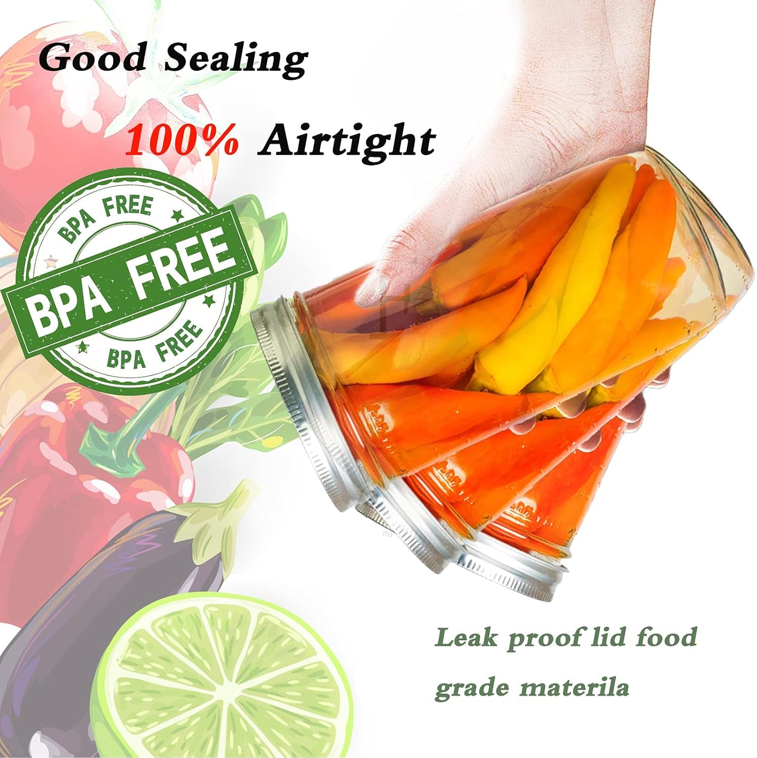 48 PCS Canning Jar Lids and Bands, Mason Canning Lids with Silicone Ring Leak Proof Secure, Reusable Split-Type Silver Lids for All Regular Mouth Mason Jars (70 Mm)