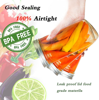 48 PCS Canning Jar Lids and Bands, Mason Canning Lids with Silicone Ring Leak Proof Secure, Reusable Split-Type Silver Lids for All Regular Mouth Mason Jars (70 Mm)