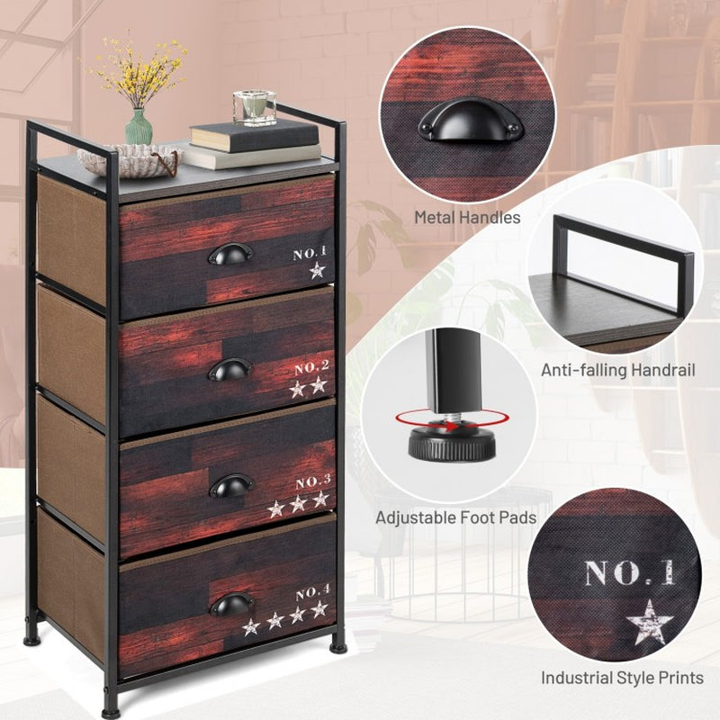 Industrial 4-Drawer Fabric Storage Dresser with Steel Frame