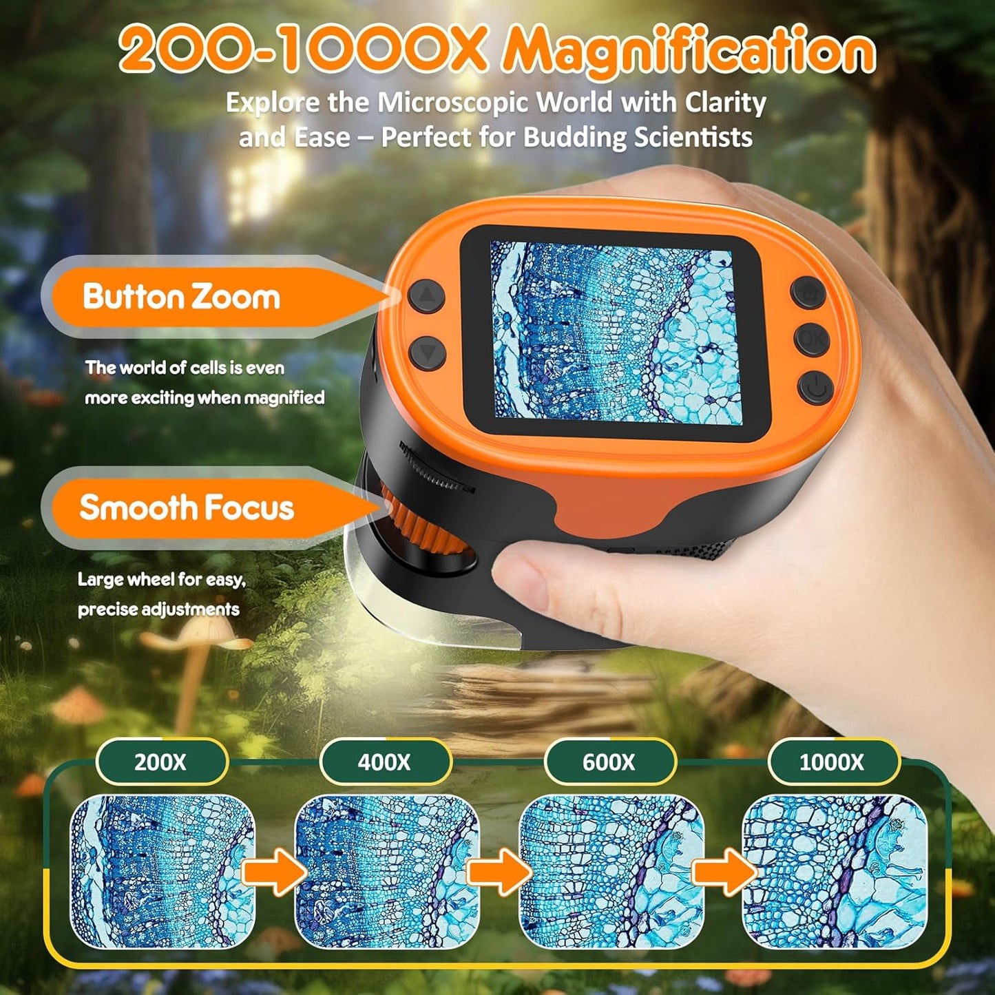 1000X Handheld Digital Microscope for Kids - 4K 2.0" Screen, Rechargeable Mini Labster Portable Pocket Scope, Includes Slides Kit - Science Gadget Edu Gift for Children Ages 4-12
