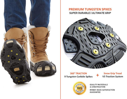 V3 Tungsten Winter Ice Grips for Shoes and Boots - Ice Cleats for Snow and Ice, Stayon Toe, Reflective Heel