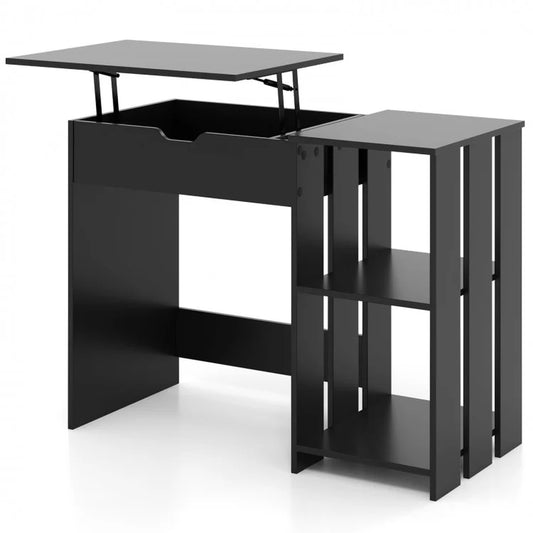 Compact Computer Desk with Concealed Storage and Open Shelving