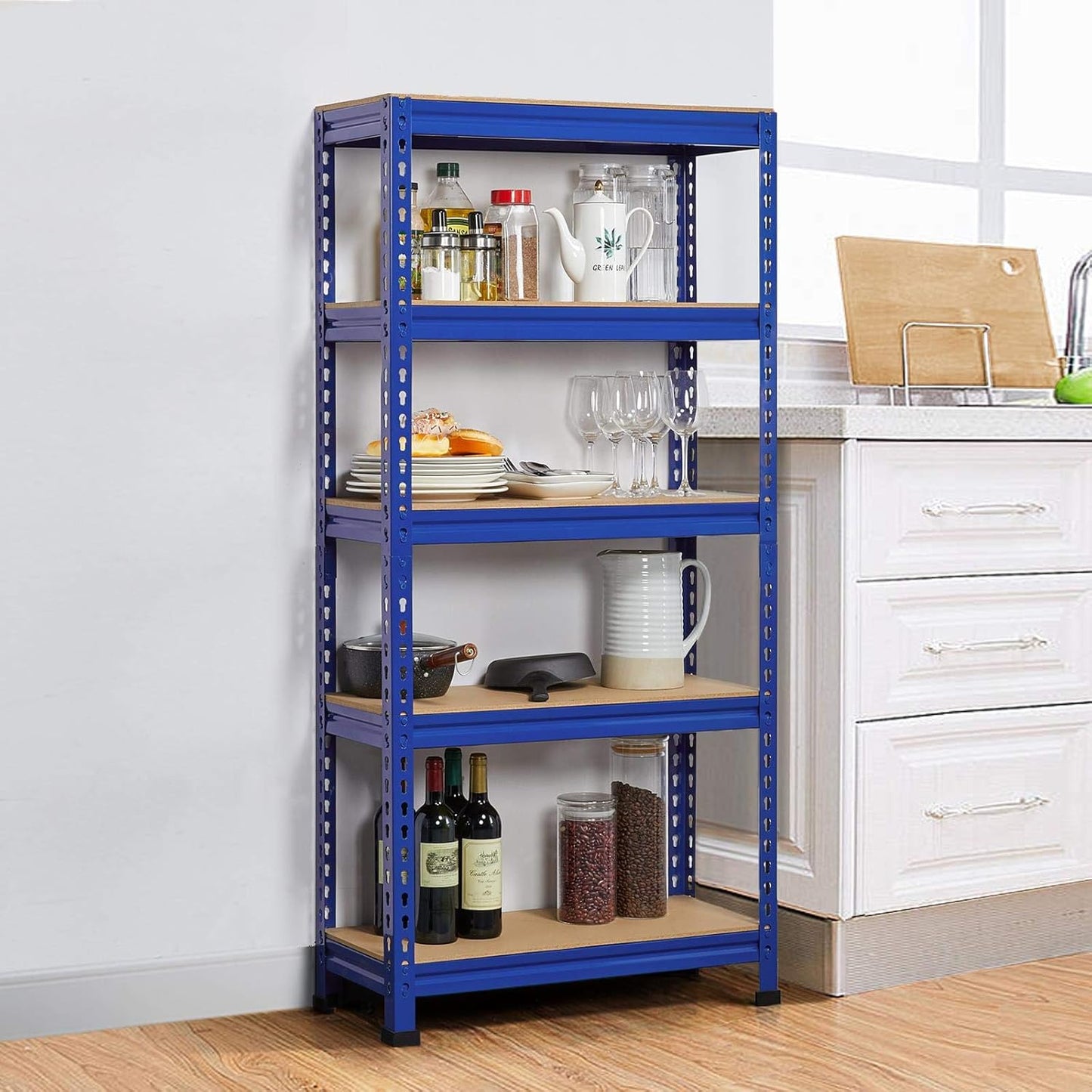 5-Tier Industrial Storage Rack, Heavy Duty Garage Shelving Units, Blue, 70 X 30 X 150 Cm
