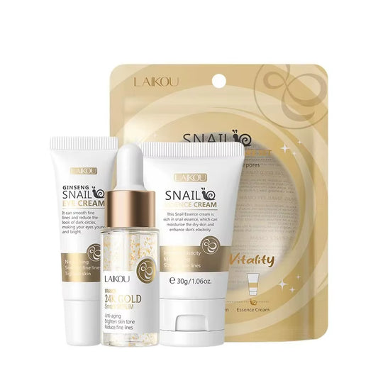 3Pcs/Set  Skin Care Set Vitamin C Sakura Snail Essence Serum & Eye Cream & Face Cream Moisturizer Travel Size Skincare Set