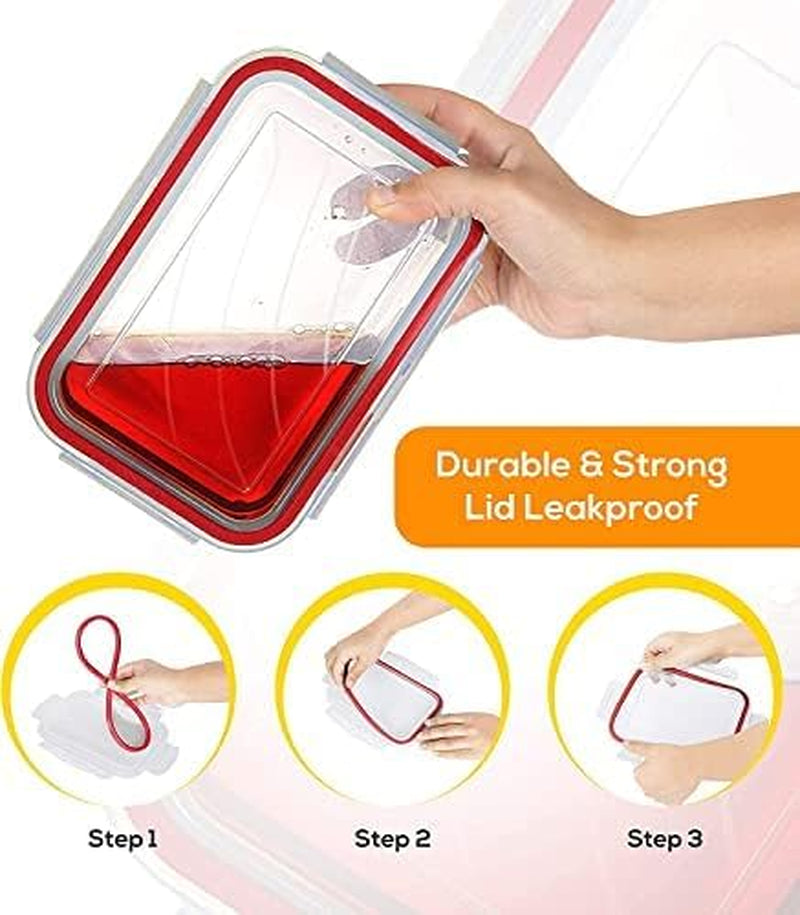 24 Pack Plastic Food Storage Container Set - Transparent Bpa-Free Airtight Containers with Leak-Proof Lids for Meal Prep, Freezer, and Lunch Storage - Durable and Reusable (Red)