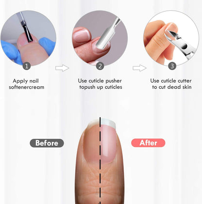 Cuticle Trimmer with Cuticle Pusher - Cuticle Remover Cutter, Triangle Cuticle Nail Pusher, Peeler Scraper, Durable Dead Skin Clipper Manicure Pedicure Tools (Silver)