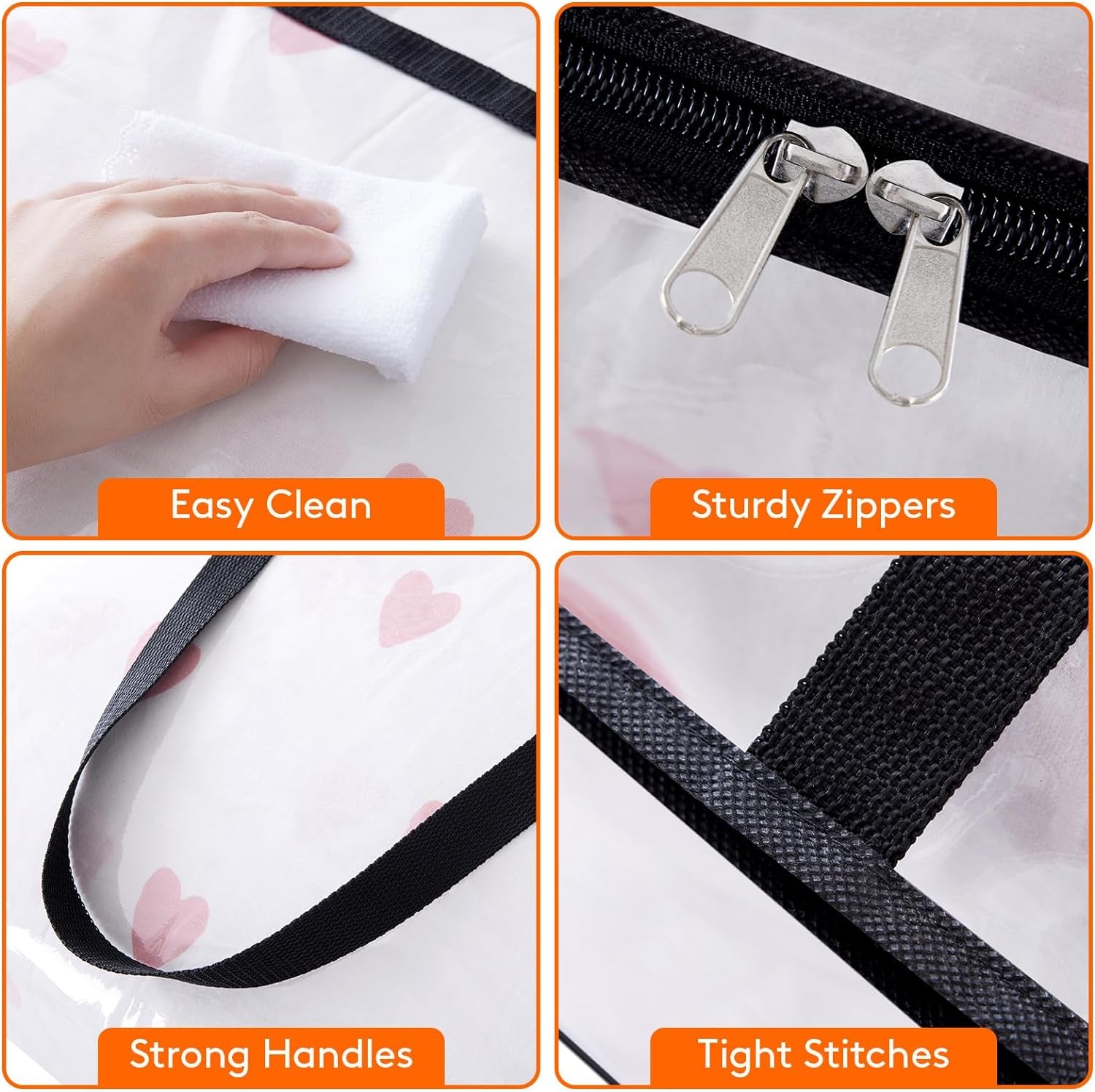 110L Large Clear Clothes Storage Bags, 3 Pack Plastic Vinyl Foldable Moving Bags with Zipper, Closet Organizers and Storage Containers for Blanket, Bedding, Duvet, Pillow, Comforter